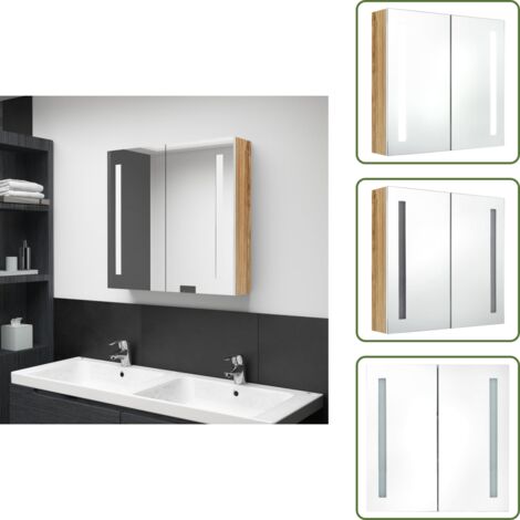 Armadietto da parete - vidaXL Armadietto Bagno con Specchio e LED Bianco e Rovere 62x14x60 cm - Specchio con led