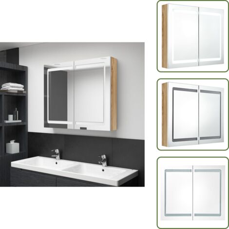 Armadietto da parete - vidaXL Armadietto Bagno con Specchio e LED Bianco e Rovere 80x12x68 cm - Armadietto per toeletta