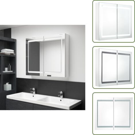 Armadietto da parete - vidaXL Armadietto Bagno con Specchio e LED Bianco Lucido 80x12x68 cm - Armadietto con luce