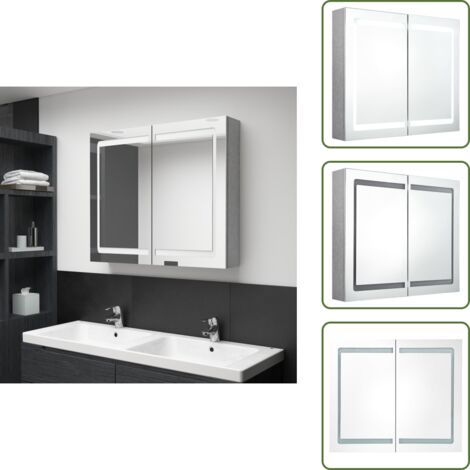 Armadietto da parete - vidaXL Armadietto Bagno con Specchio e LED Grigio Cemento 80x12x68 cm - Armadietto bagno