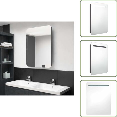 Armadietto da parete - vidaXL Armadietto Bagno con Specchio e LED Grigio Lucido 60x11x80 cm - Armadietto con luce LED