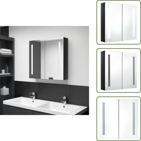 Armadietto da parete - vidaXL Armadietto Bagno con Specchio e LED Nero Lucido 62x14x60 cm - Armadietto con luce