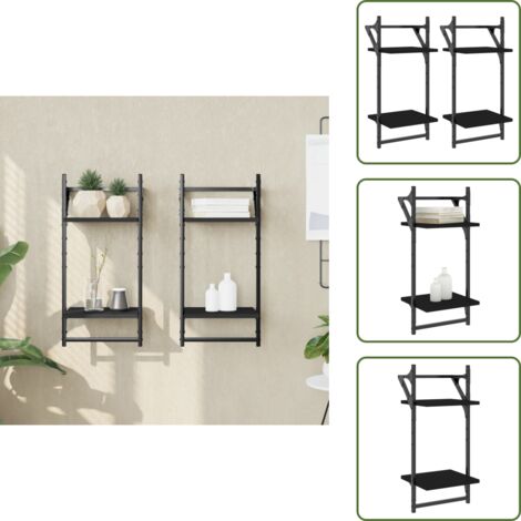 Armadietto da parete - vidaXL Mensole da Parete 2 Livelli con Aste 2 pz Nere 30x25x65 cm - Mensole a due livelli