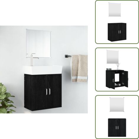 Armadietto da toeletta - vidaXL Set Mobili da Bagno 2 pz Nero in Legno Multistrato - Armadietto da parete