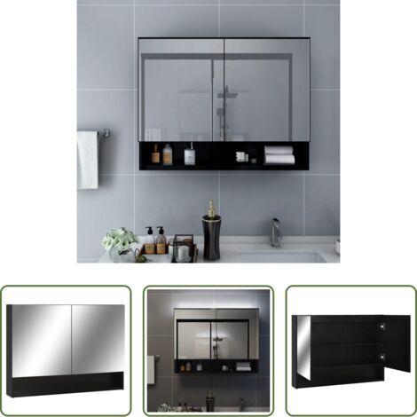 Armadietto da trucco con LED -  Armadietto a Specchio con LED Nero 80x15x60 cm in MDF