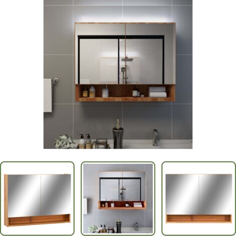Armadietto da trucco con LED -  Armadietto a Specchio con LED Rovere 80x15x60 cm in MDF