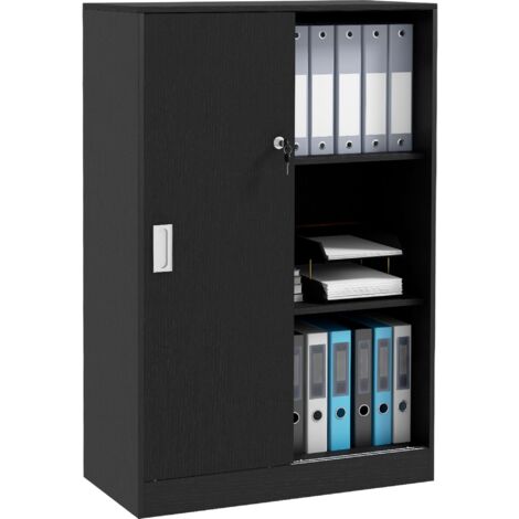 Armadietto da Ufficio 80x40x120 cm Ante Scorrevoli con 2 Chiavi di Sicurezza Nero