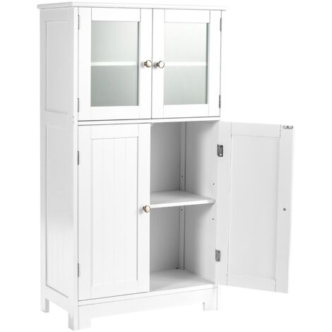 Armadietto del bagno con ante di vetro e mensole regolabili, Organizer multiuso per corridoio salone bagno Bianco