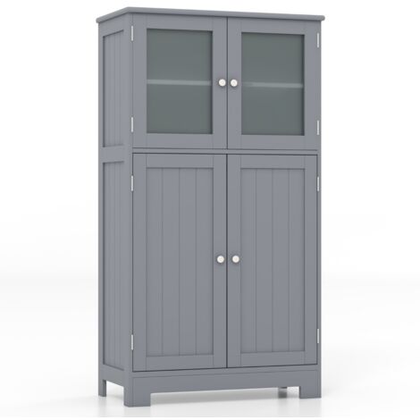 Armadietto del bagno con ante di vetro e mensole regolabili, Organizer multiuso per corridoio salone bagno Grigio