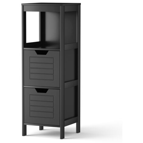 Armadietto del bagno di legno multifunzionale con 2 cassetti, Scaffale per bagno casa ufficio salone Nero