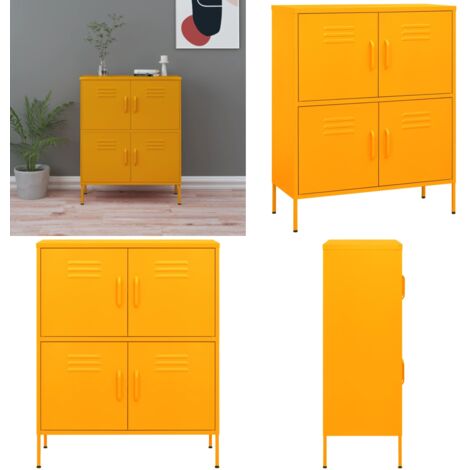 Armadietto Giallo Senape 80x35x101,5 cm in Acciaio - Armadio per casa - Armadio con ripiani regolabili