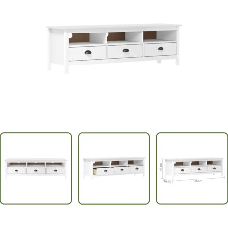 Armadietto Hi-Fi -  Mobile Porta TV Hill Bianco 158x40x47 cm in Legno di Pino