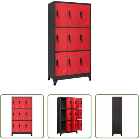 Armadietto in acciaio -  Armadietto con Serratura Antracite e Rosso 90x45x180cm Acciaio
