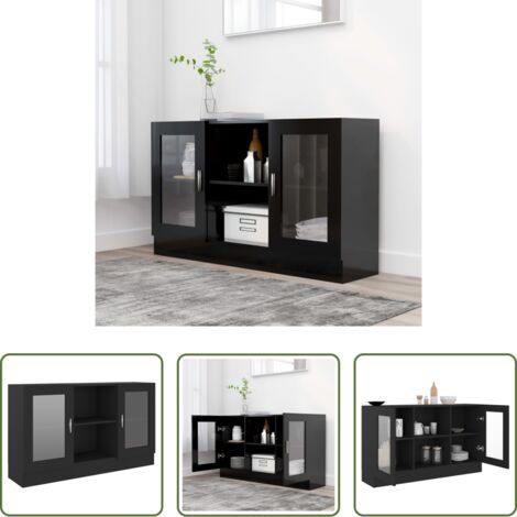 Armadietto in legno -  Armadietto con Vetrina Nero 120x30,5x70 cm Legno Multistrato
