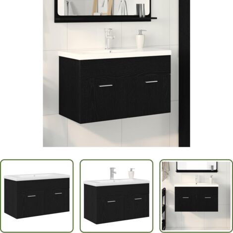 Armadietto in legno -  Mobile da Bagno Rovere Nero 80 x 38,5 x 46 cm Legno multistrato