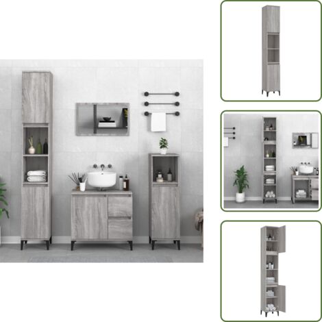 Armadietto in legno multistrato - vidaXL Armadietto Bagno Grigio Sonoma 30x30x190cm in Legno Multistrato - Armadietto grigio