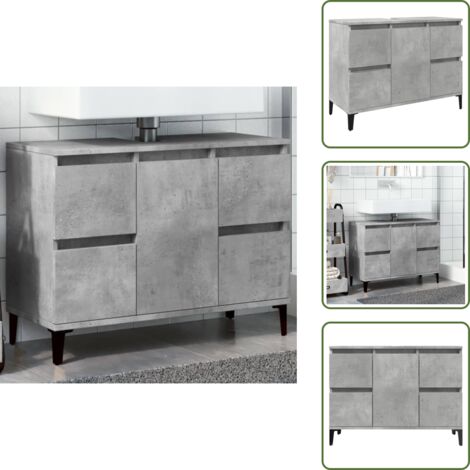 Armadietto in legno - vidaXL Mobile Lavabo Grigio Cemento 80x33x60 cm in Legno Multistrato - Armadietto in truciolato