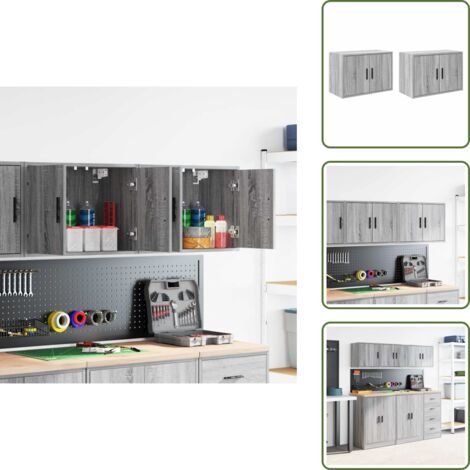 Armadietto in legno - vidaXL Pensili per Garage 2 pz Grigio Sonoma in Legno Multistrato - Armadietto per officina