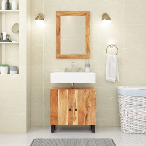 Armadietto in legno - vidaXL Set Mobili da Bagno 2pz in Legno Massello di Acacia - Specchio in vetro