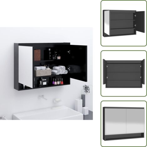 Armadietto in vetro - vidaXL Armadietto Bagno con Specchio 80x15x60 cm in MDF Antracite - Armadietto moderno