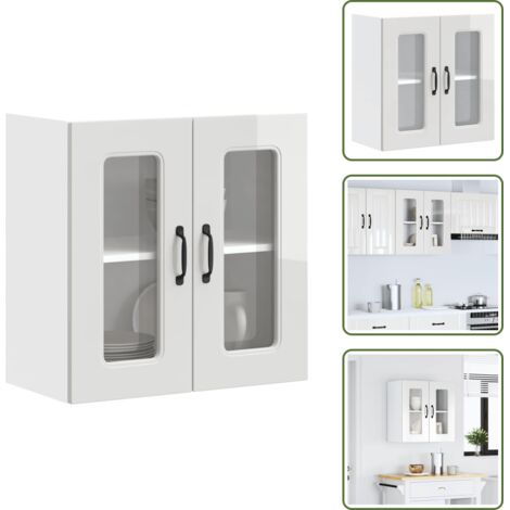 Armadietto in vetro - vidaXL Pensile da Cucina con Porta in Vetro Kalmar Bianco Lucido - Armadietto in legno