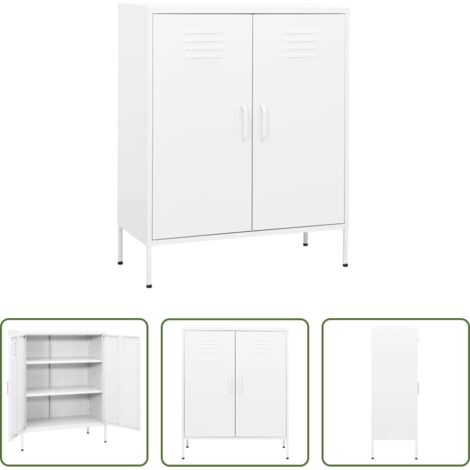 Armadietto laterale -  Armadietto Bianco 80x35x101,5 cm in Acciaio