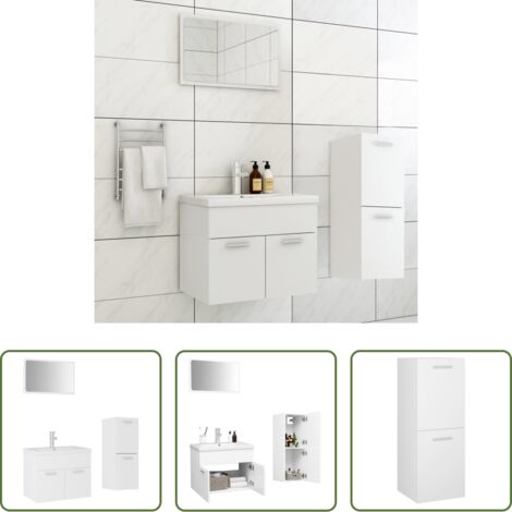 Armadietto lavabo -  Set Mobili da Bagno Bianco in Legno Multistrato
