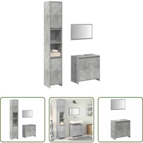 Armadietto lavello -  Set Mobili da Bagno 3 pz Grigio Cemento in Legno Multistrato