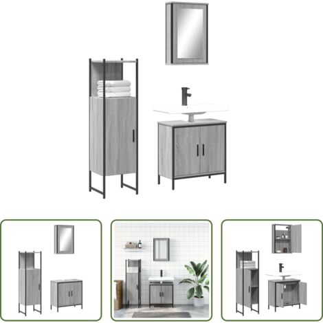 Armadietto lavello -  Set Mobili da Bagno 3 pz Grigio Sonoma in Legno Multistrato