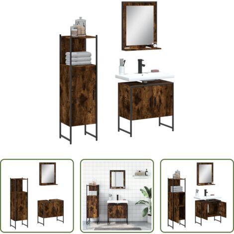 Armadietto lavello -  Set Mobili da Bagno 3 pz Rovere Fumo in Legno Multistrato