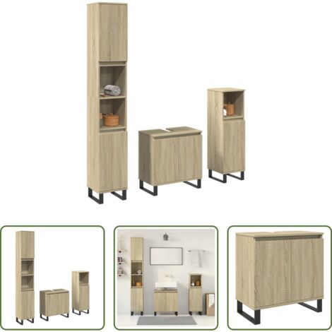 Armadietto lavello -  Set Mobili da Bagno 3 pz Rovere Sonoma in Legno Multistrato
