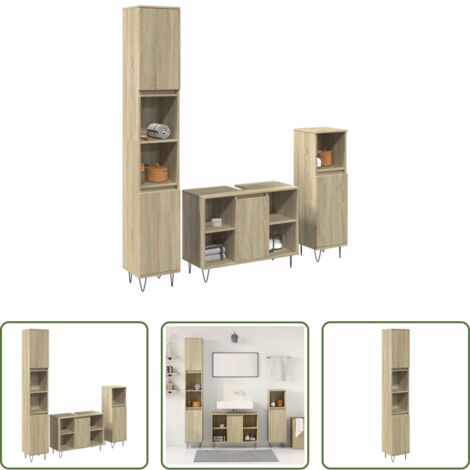 Armadietto lavello -  Set Mobili da Bagno 3 pz Rovere Sonoma in Legno Multistrato