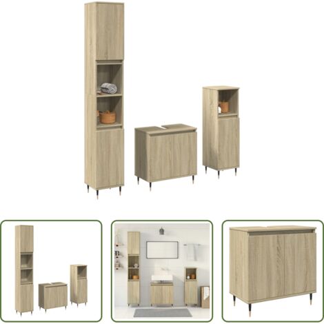 Armadietto lavello -  Set Mobili da Bagno 3 pz Rovere Sonoma in Legno Multistrato