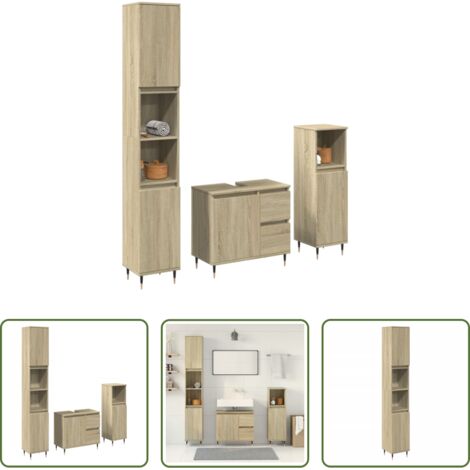 Armadietto lavello -  Set Mobili da Bagno 3 pz Rovere Sonoma in Legno Multistrato