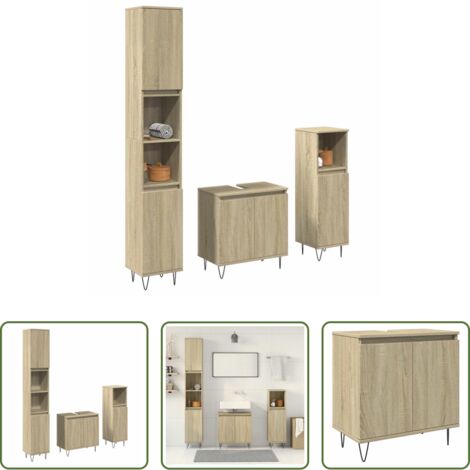 Armadietto lavello -  Set Mobili da Bagno 3 pz Rovere Sonoma in Legno Multistrato