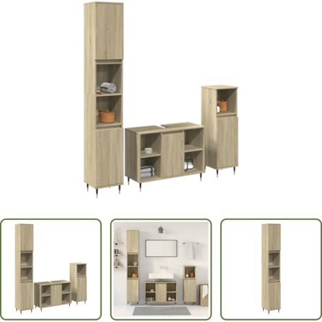 Armadietto lavello -  Set Mobili da Bagno 3 pz Rovere Sonoma in Legno Multistrato