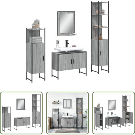 Armadietto lavello -  Set Mobili da Bagno 4 pz Grigio Sonoma in Legno Multistrato