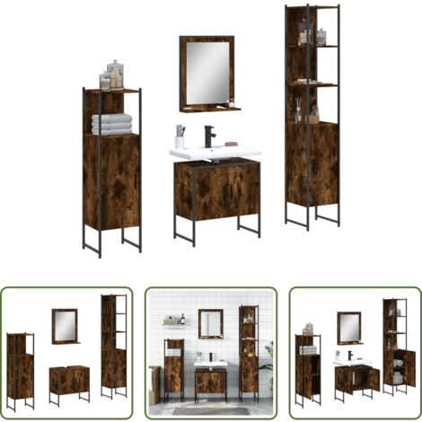 Armadietto lavello -  Set Mobili da Bagno 4 pz Rovere Fumo in Legno Multistrato