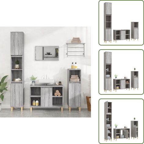 Armadietto lavello - vidaXL Set Mobili da Bagno 3 pz Grigio Sonoma in Legno Multistrato - Set di armadietti da bagno