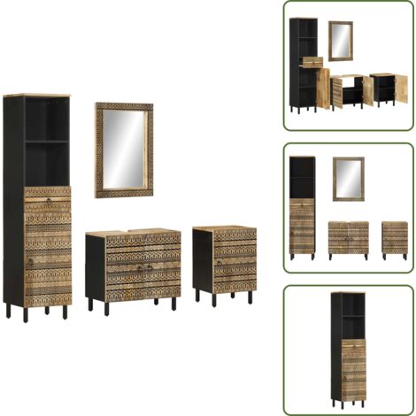Armadietto lavello - vidaXL Set Mobili da Bagno 4 pz in Legno Massello di Mango - Armadietto in legno