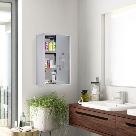 Armadietto medicinali 50x30x18cm Cassetta mobile bagno primo soccorso in acciaio inox con serratura