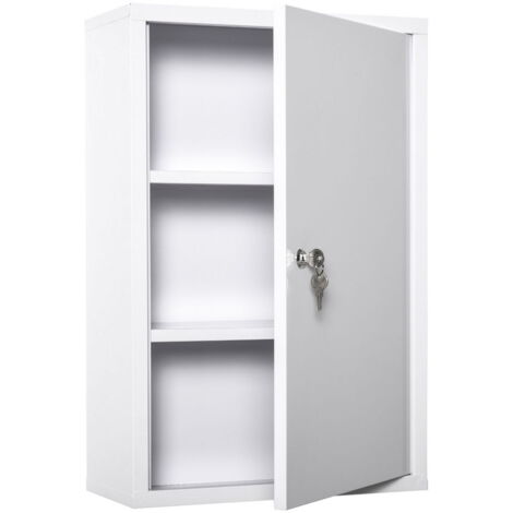 ARMADIETTO MEDICINALI A 3 LIVELLI IN ACCIAIO CON 2 CHIAVI E MONTAGGIO A PARETE. 40X18X60 CM. BIANCO