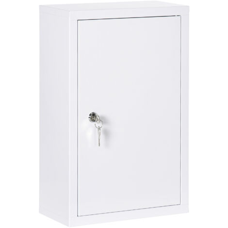ARMADIETTO MEDICINALI A 3 RIPIANI IN ACCIAIO INOX CON 2 CHIAVI E MONTAGGIO A PARETE. 30X14X46 CM. BIANCO