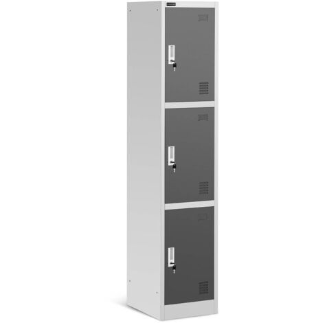 Armadietto Metallico Con Serrature Ufficio Spogliatoio Guardaroba 3 Armadietti - Grigio scuro, Grigio