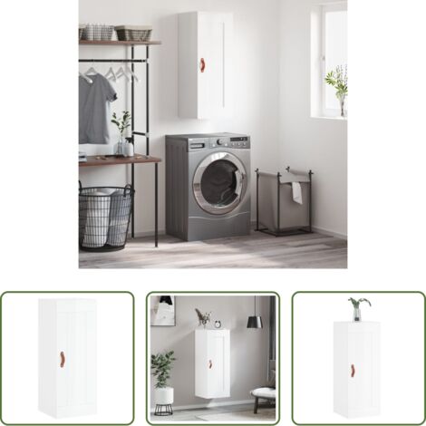 Armadietto -  Mobile Parete Bianco Lucido 34,5x34x90 cm in Legno Multistrato