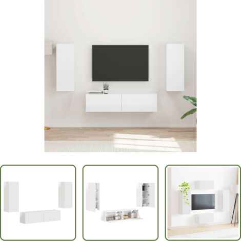 Armadietto moderno -  Set mobile TV 2 pcs Bianco Lucido Legno multistrato