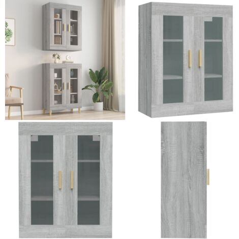 Armadietto Pensile a Parete Grigio Sonoma 69,5x34x90 cm - Armadio a parete - Armadietto pensile