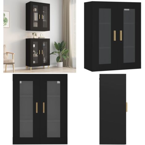 Armadietto Pensile a Parete Nero 69,5x34x90 cm - Armadietto pensile - Armadietto in legno