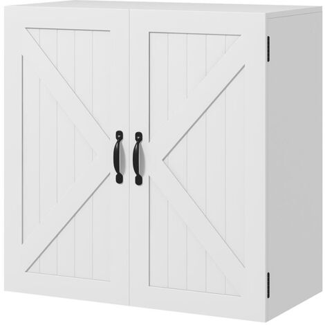 ARMADIETTO PENSILE BAGNO IN LEGNO STILE COUNTRY CON RIPIANO REGOLABILE. 60X30X60CM. BIANCO