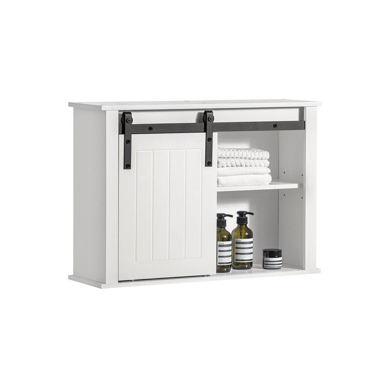 Armadietto pensile per bagno, Pensile con anta scorrevole, Mobiletto della cucina, Bianco, 68x20x48 cm, BZR71-W Sobuy